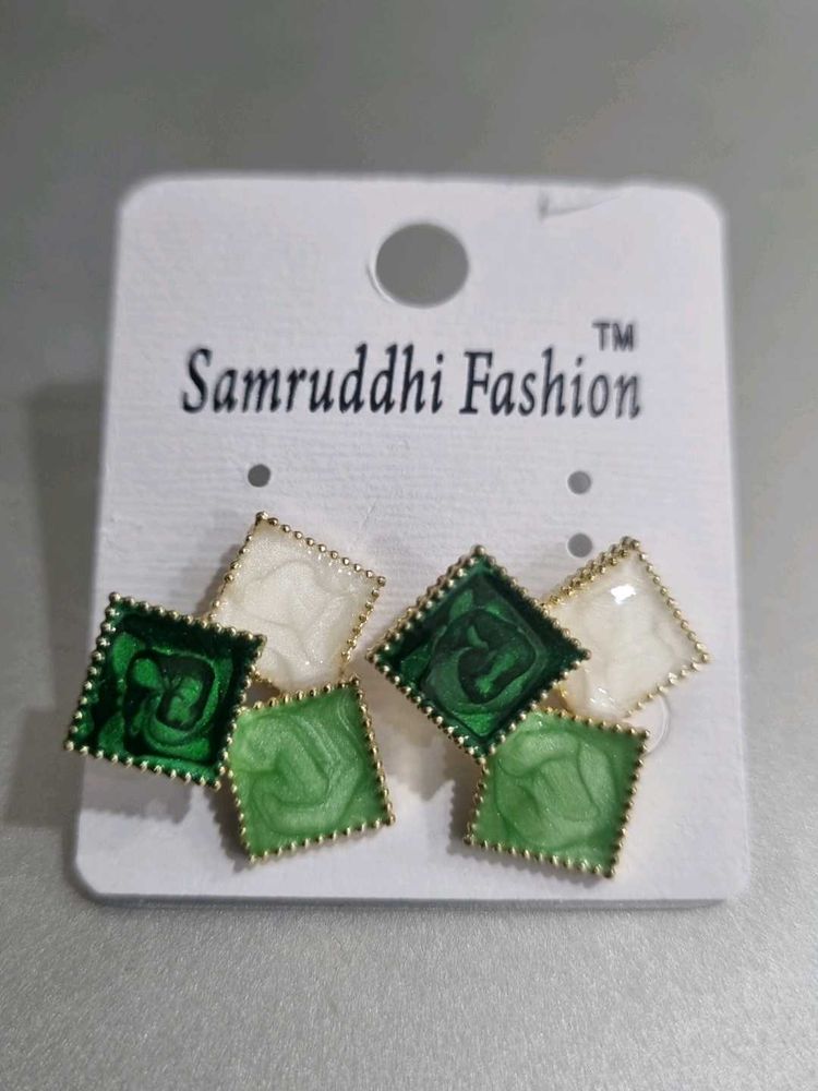 Green Square Dangle Earrings