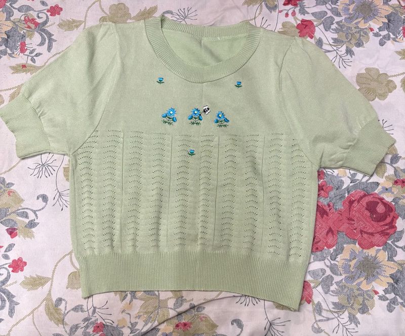 Cute Green Embroidered Top