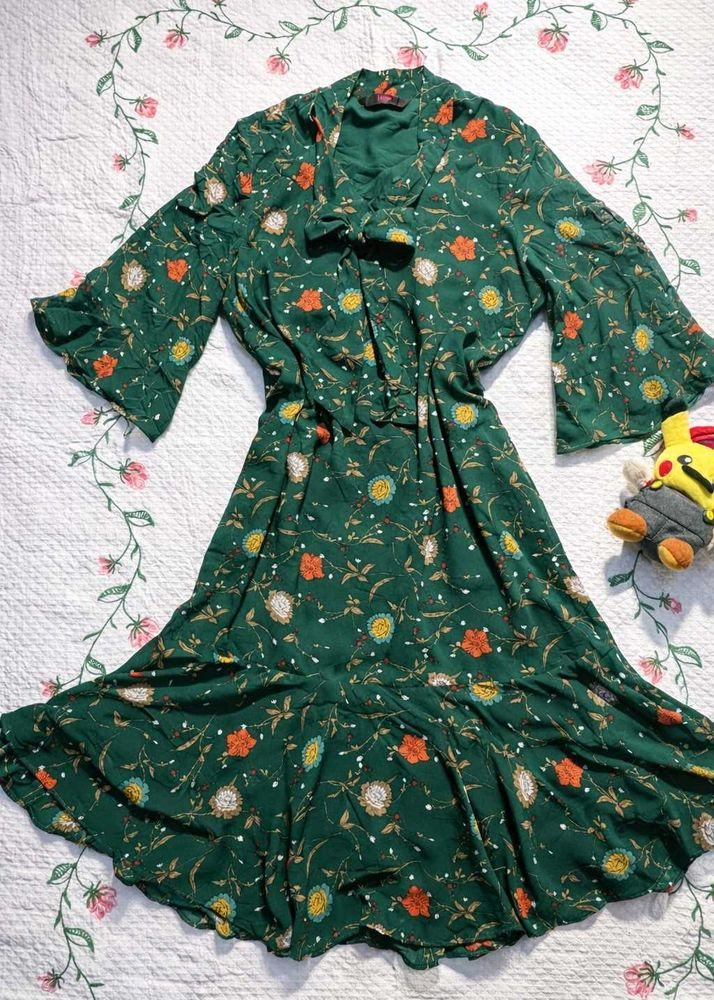 Floral Print Green Dress