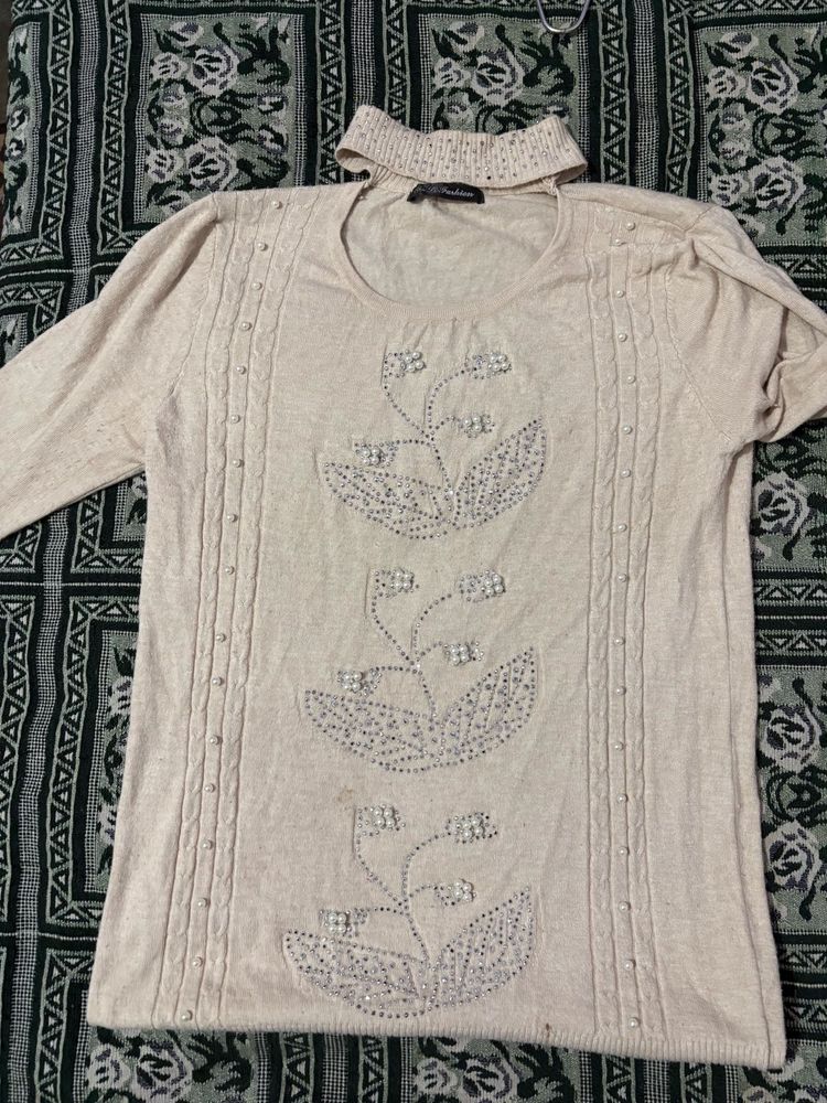 Beige Embellished Top