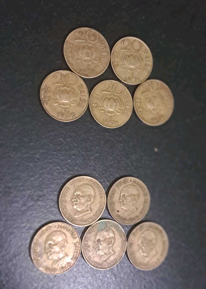 10 Vintage 20paisa Brass Coins