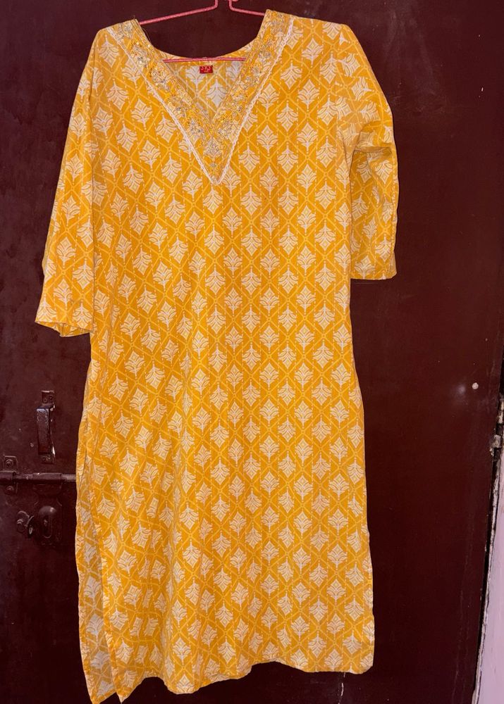 Yellow Printed Kurta