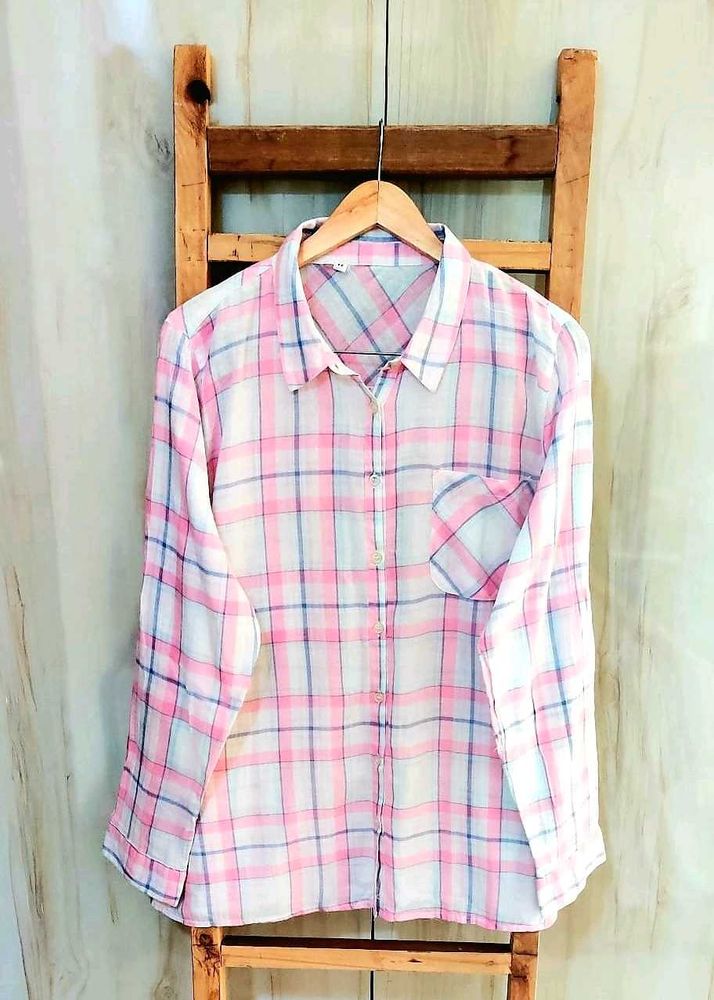 Pink Plaid Cotton Shirt Size-44-46