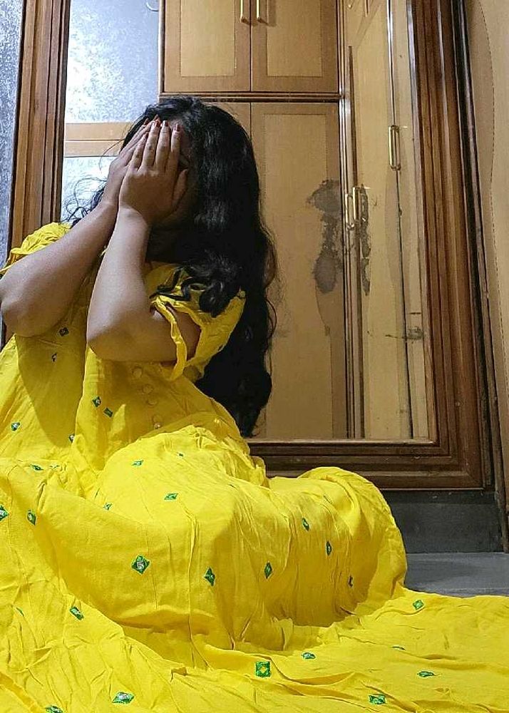 Yellow  aline frock Dress 3xl linen cotton shoulde