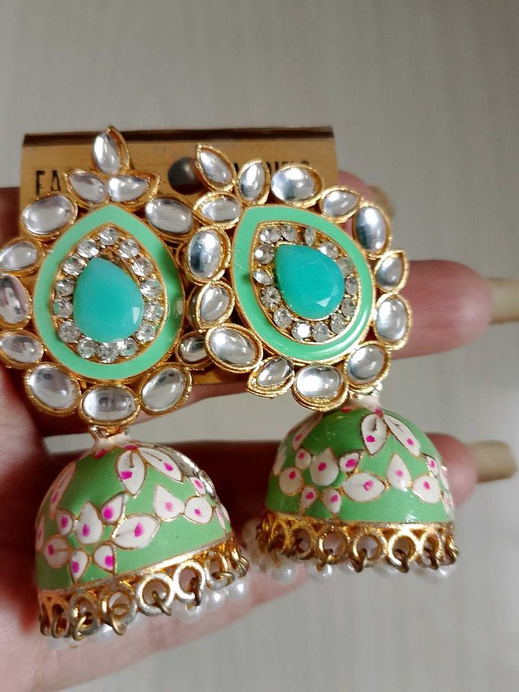 Combo Of 3 Earings,Saree Pin And Hair Clip