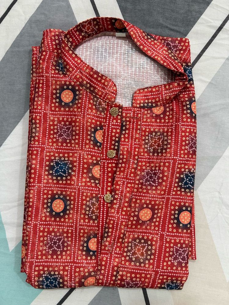 Red Printed Kurta