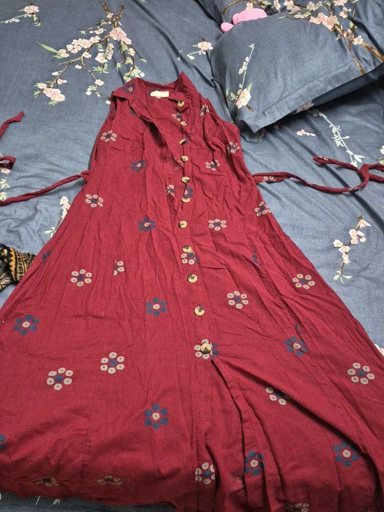 Red Floral Button-Down Dress