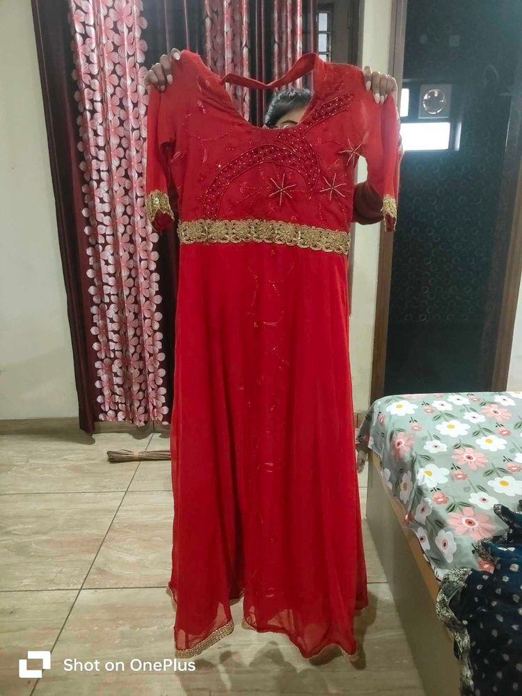 Red Embellished Ethnic Gown