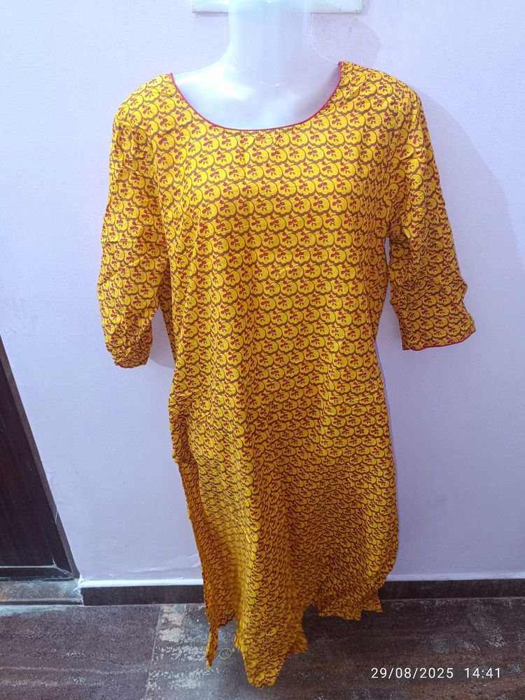 3xl Branded Yellow Printed Kurta