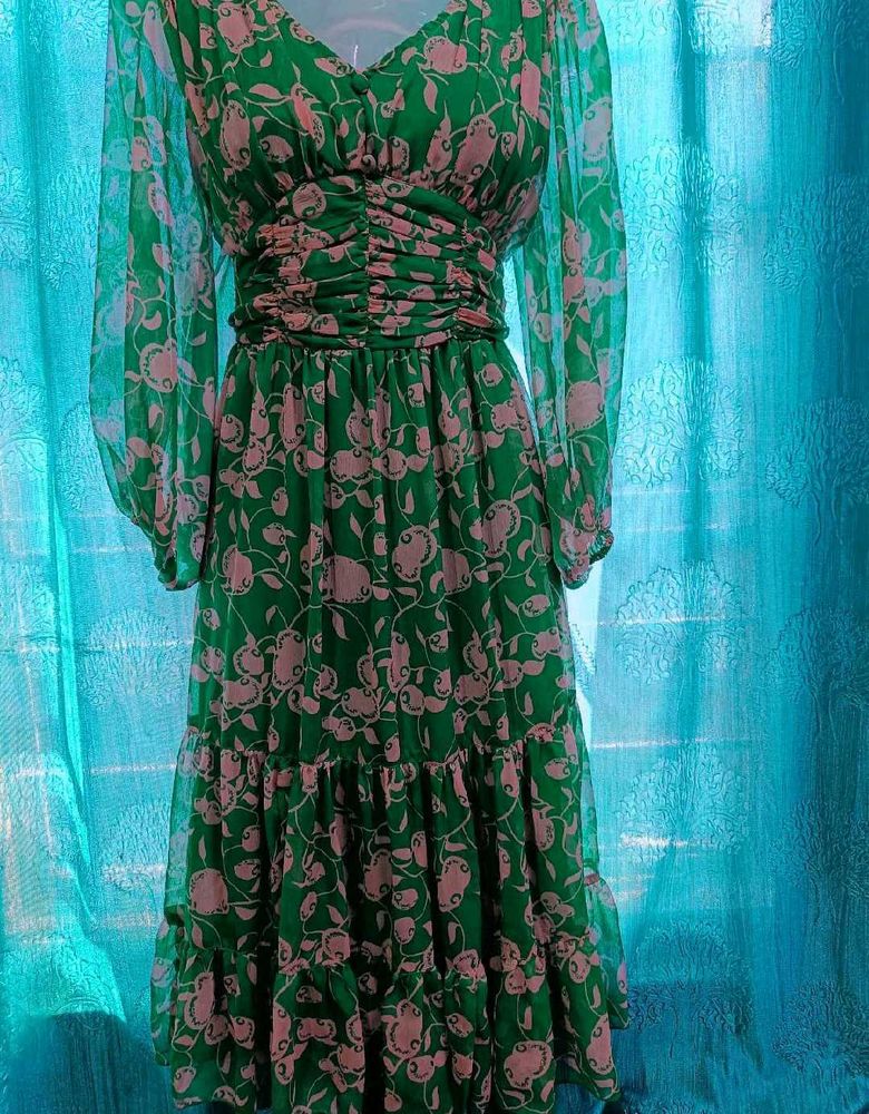 Green Floral Ruched Dress”