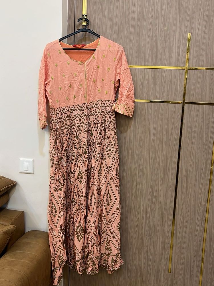 Peach Printed Kurta