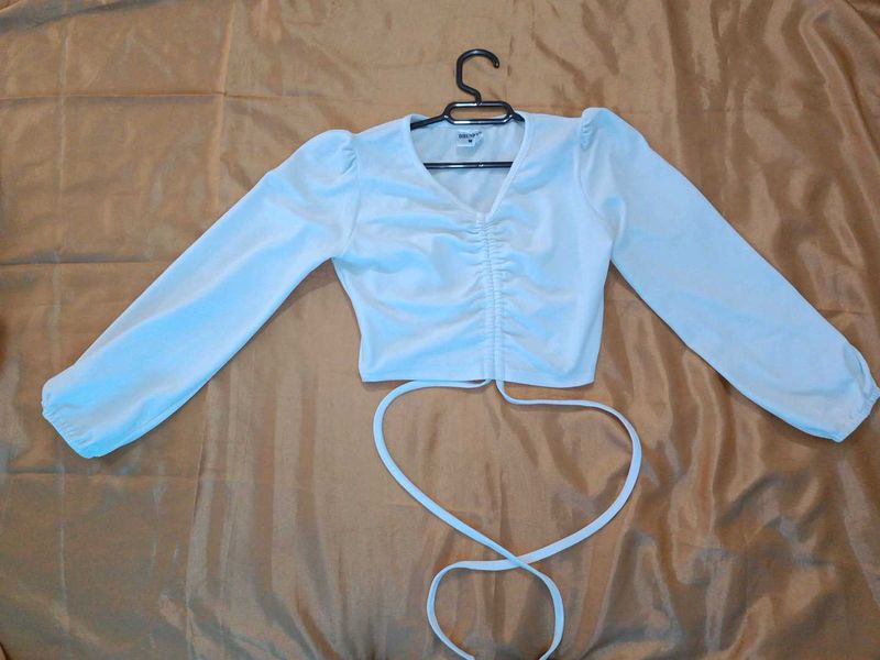 White Long Sleeve Crop Top