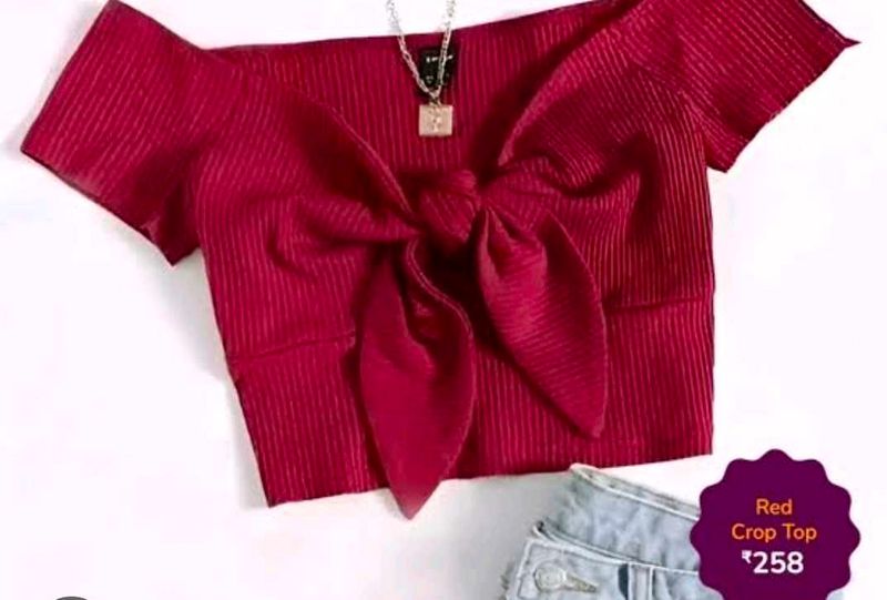 Red Crop Top with Bow Detail