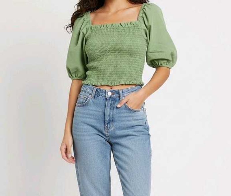 Green Smocked Top