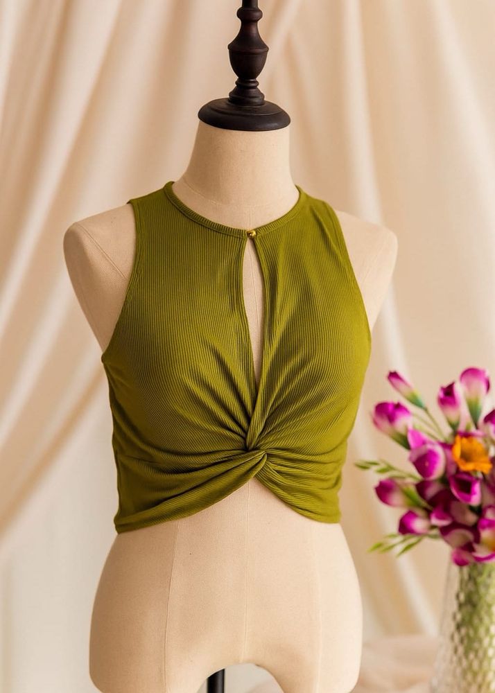 Olive Green Knotted Crop Top