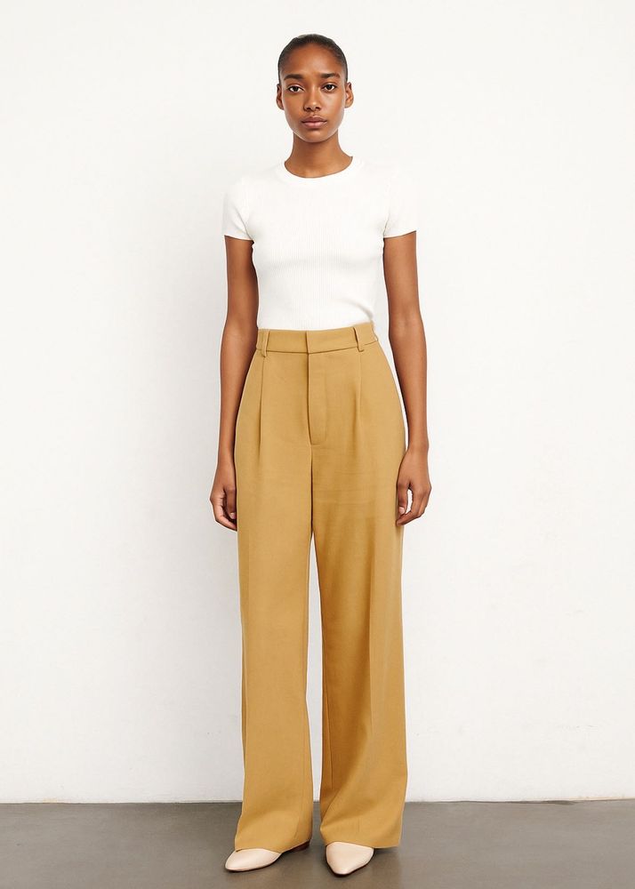 Beige Wide Leg Trousers