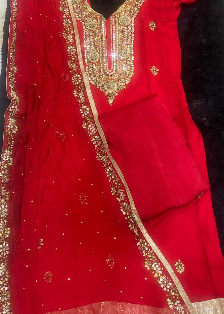 2Bright red colour party wear Punjabi suit 2 peace