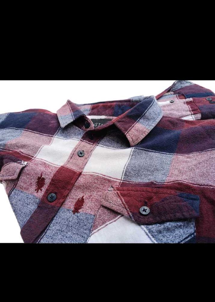 Maroon &amp; navy plaid flannel shirt