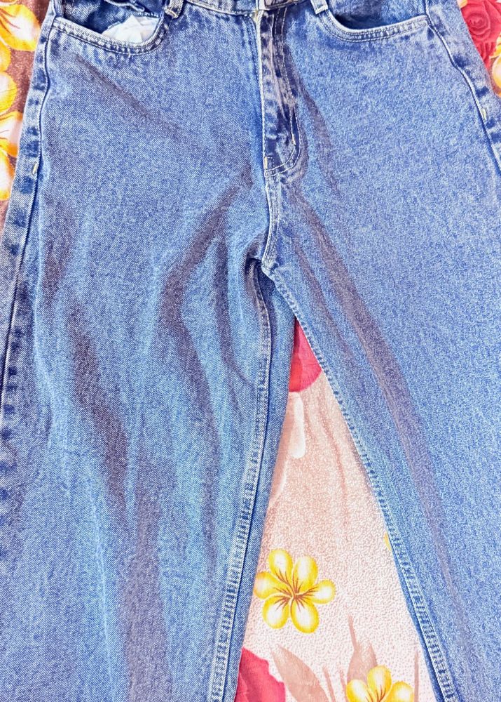 Blue Denim Straight Leg Jeans