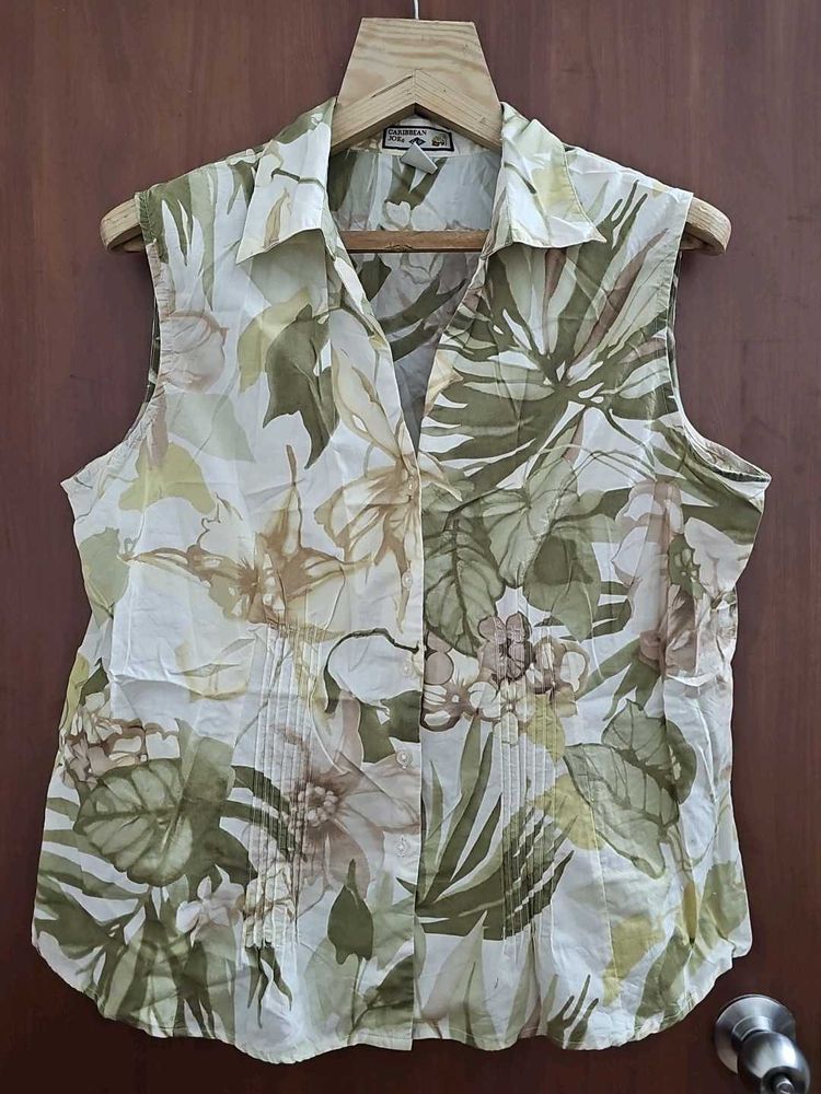 Green Floral Sleeveless Top (Autumn vibes)