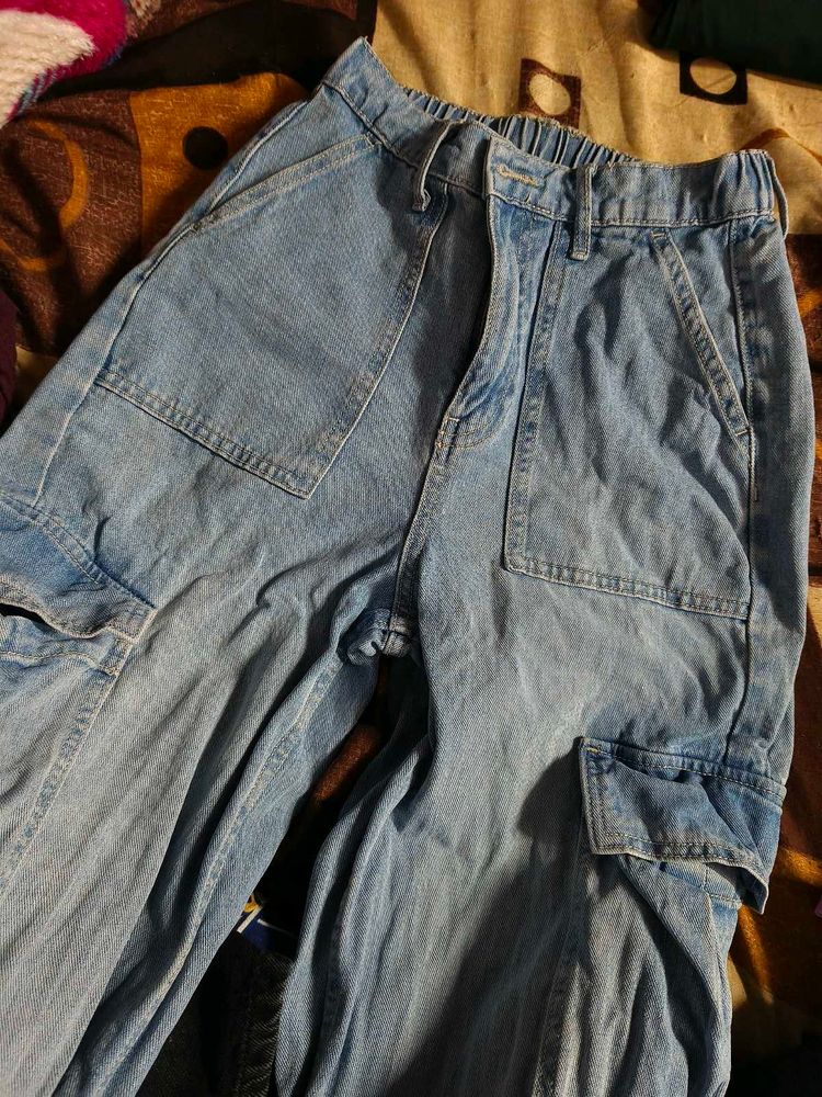 Light Wash Denim Cargo Pants