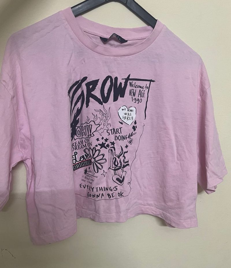 Pink Graphic Print Crop Top