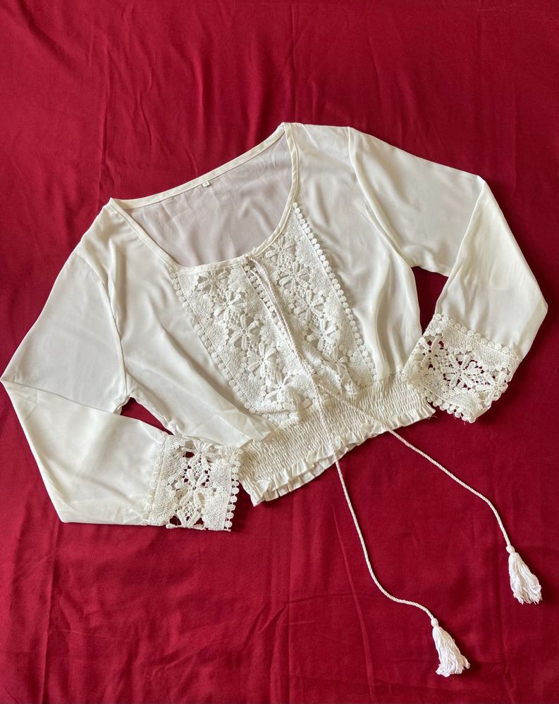 White Self Design Top