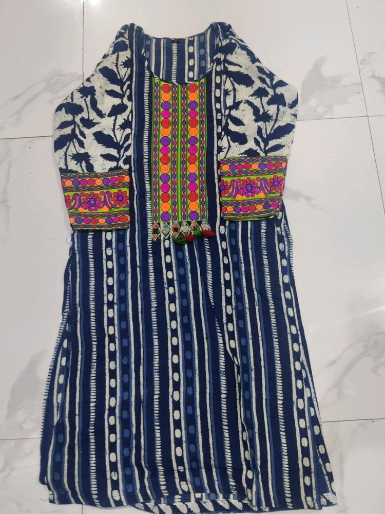 Kurti of Indigo Colour With Elegant Embroidery