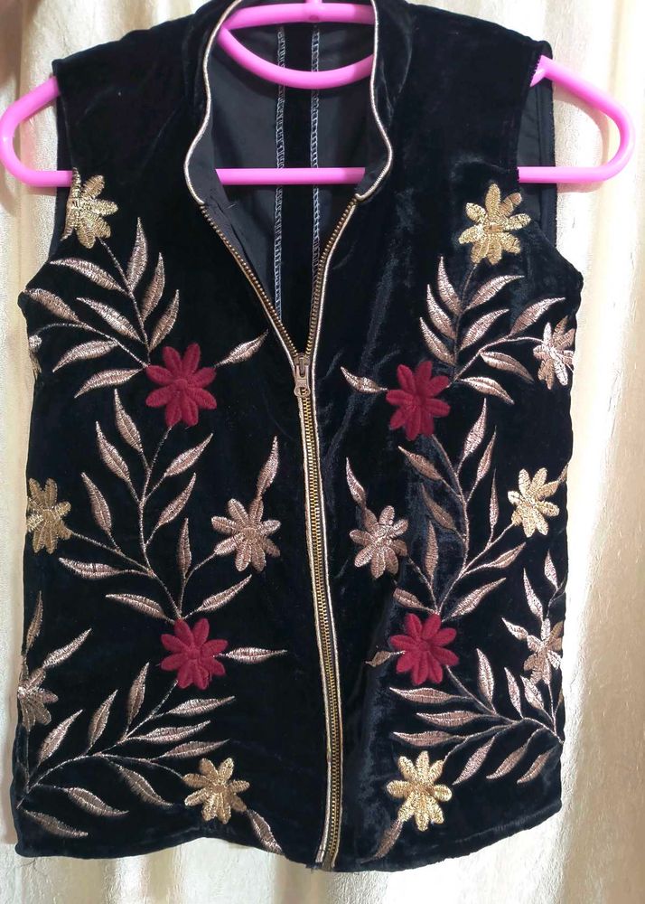 Embroidered Velvet Vest