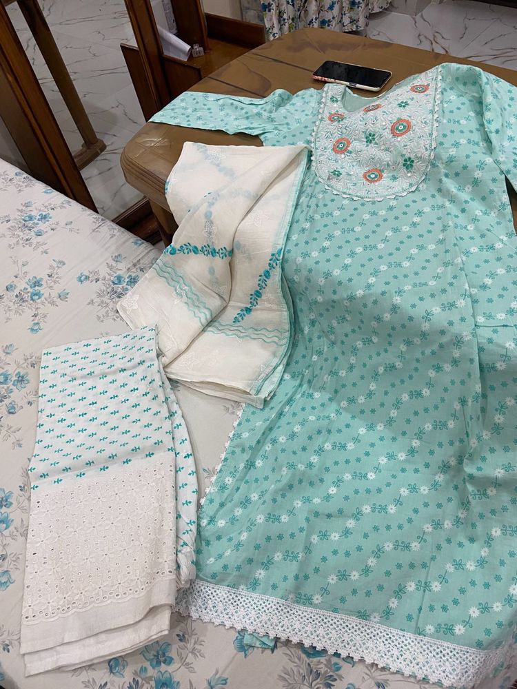 Sea Blue Pure Cotton Salwar Set