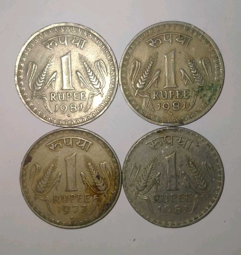 4 Old Big 1 Rupee Coins