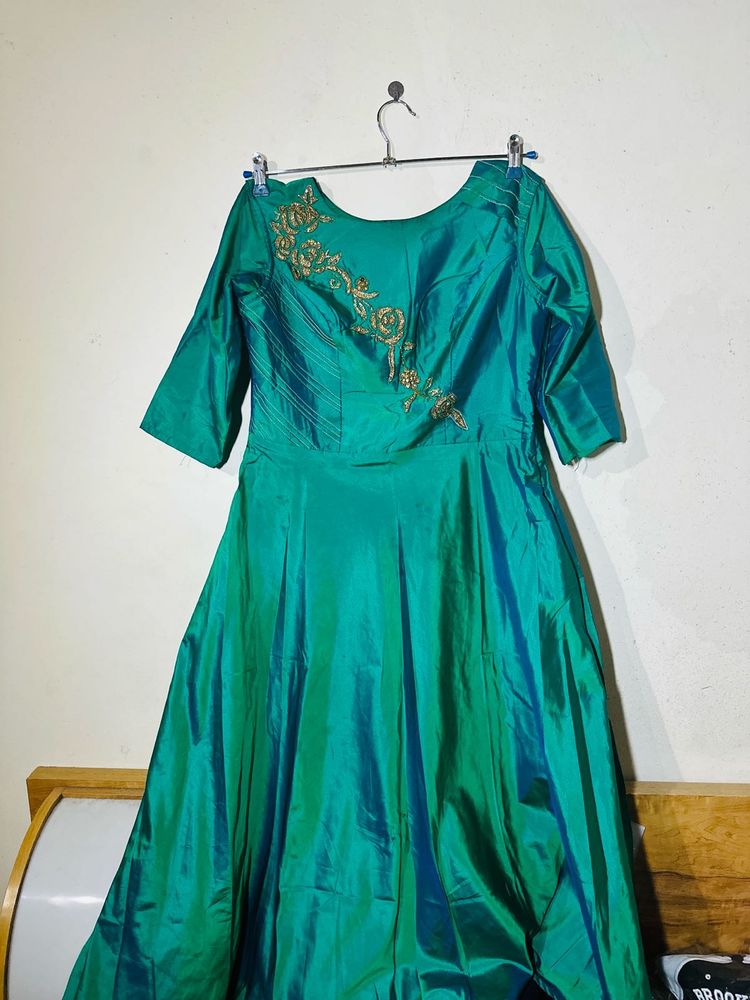 Churidar Fluorescent Green Gown with Floral Detail
