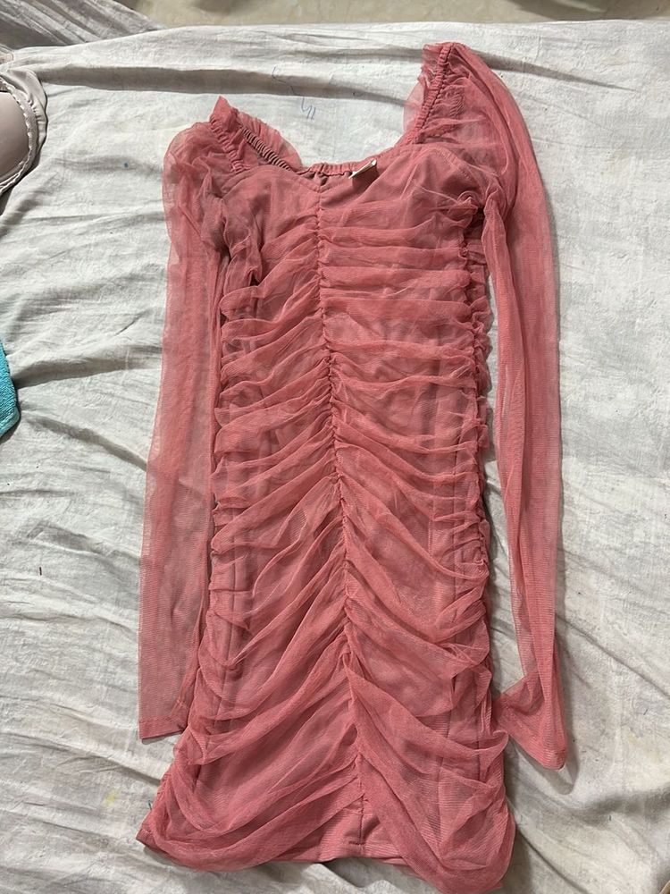 Pink Ruched Mini Dress