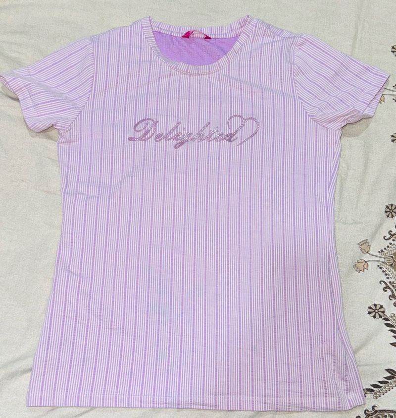 Striped &#34;Delighted&#34; Tee