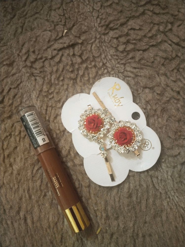 Matt Lipstick With Stone Hair Clip (Combo Offer)