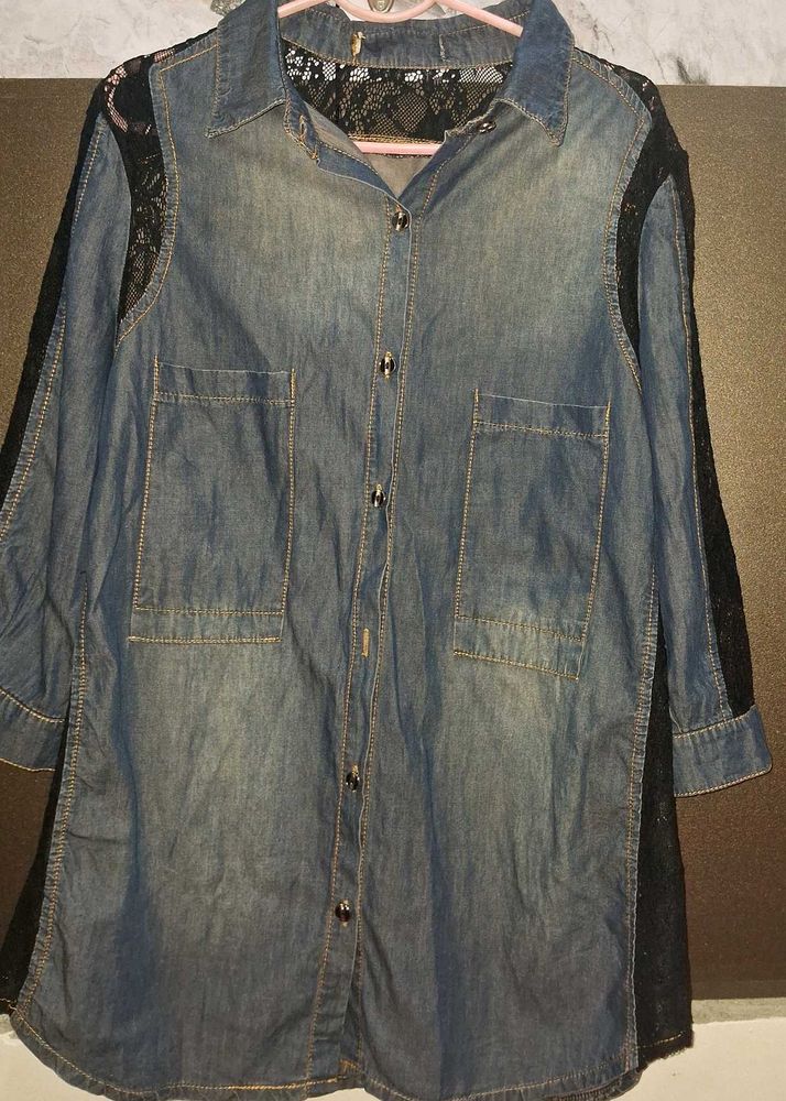 Combo Of Mesh Net Sweater With Denim Top