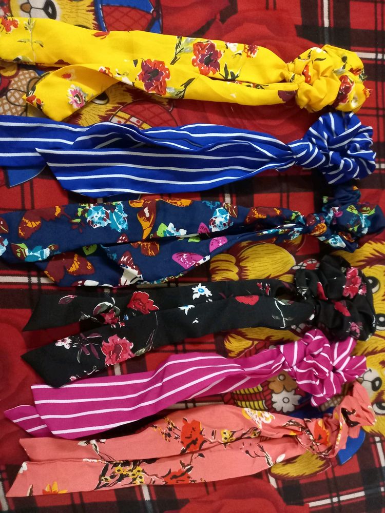 Set Of 6 Scarf Scrunchies Beautiful Designs