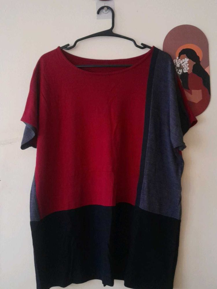 Color Blocked Tee oversided knee t-shirt