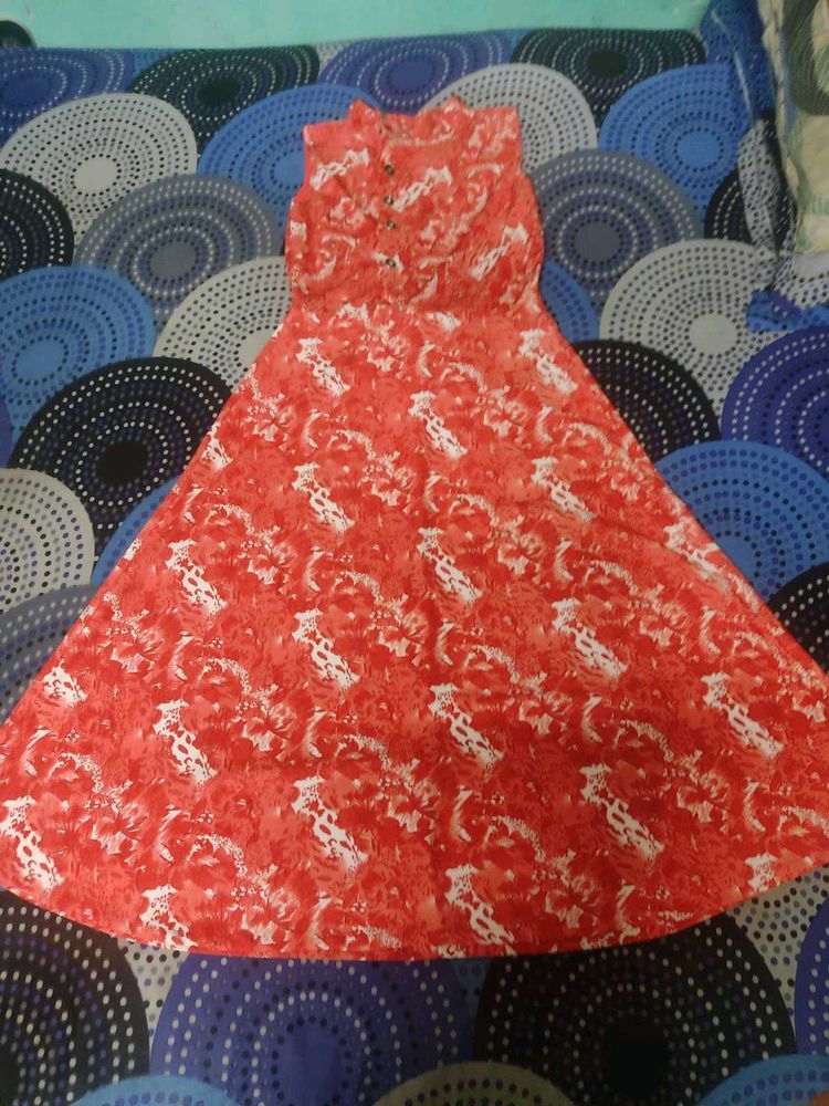 Sleeveless Red Floral Printed Flared Dress
