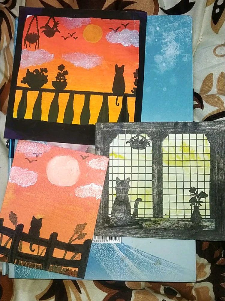 Handmade Cat Art Prints (Set of 3)