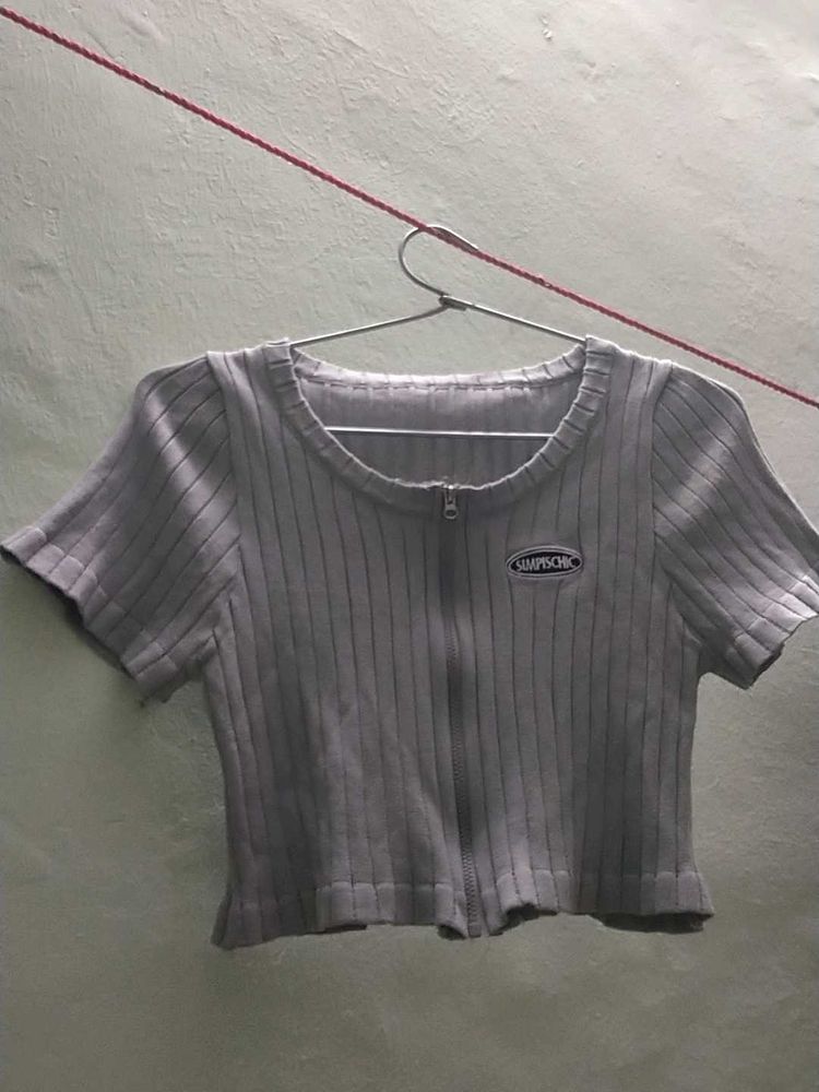 Ribbed Crop Top with Zipper