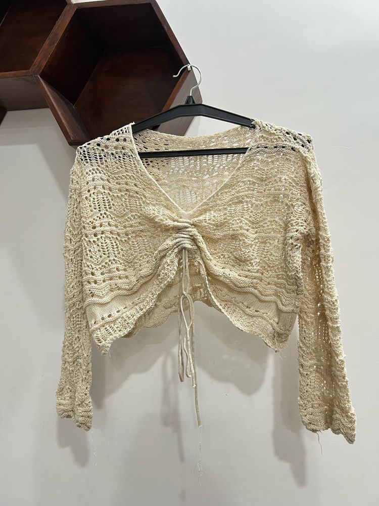 Beige Crochet Crop Top