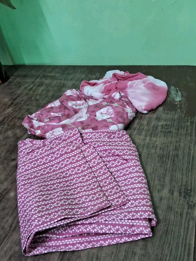 Pink Printed Kameez Salwar Dupatta New