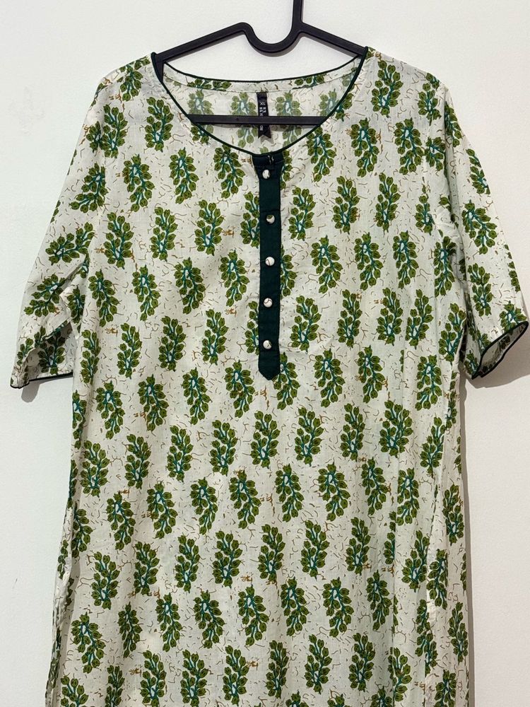 Green Floral Print Kurta