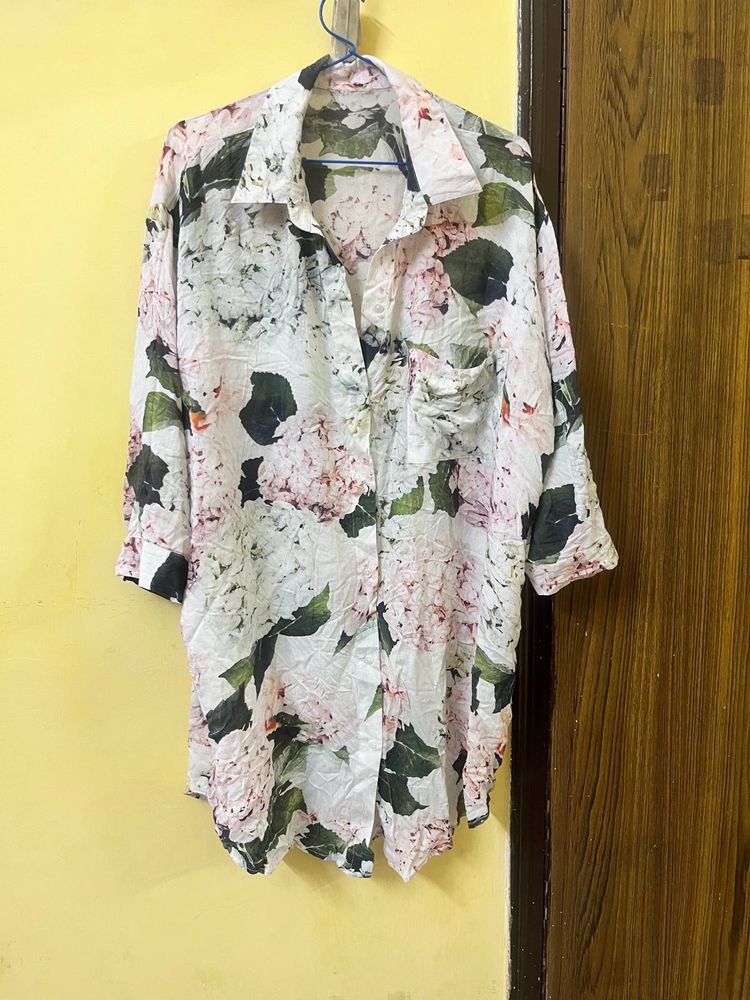 Floral Print Oversized Shirt