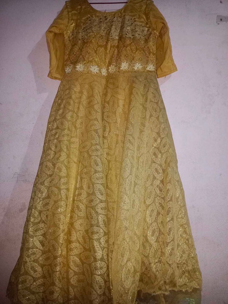 Elegant Gold Anarkali Gown