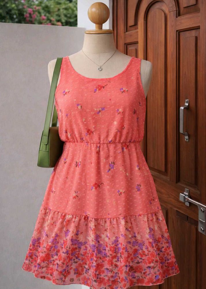 Coral Floral Print Dress