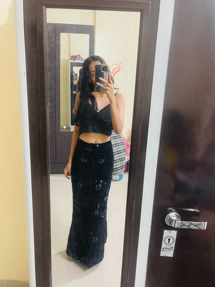 Y2k Black Embellished long skirt