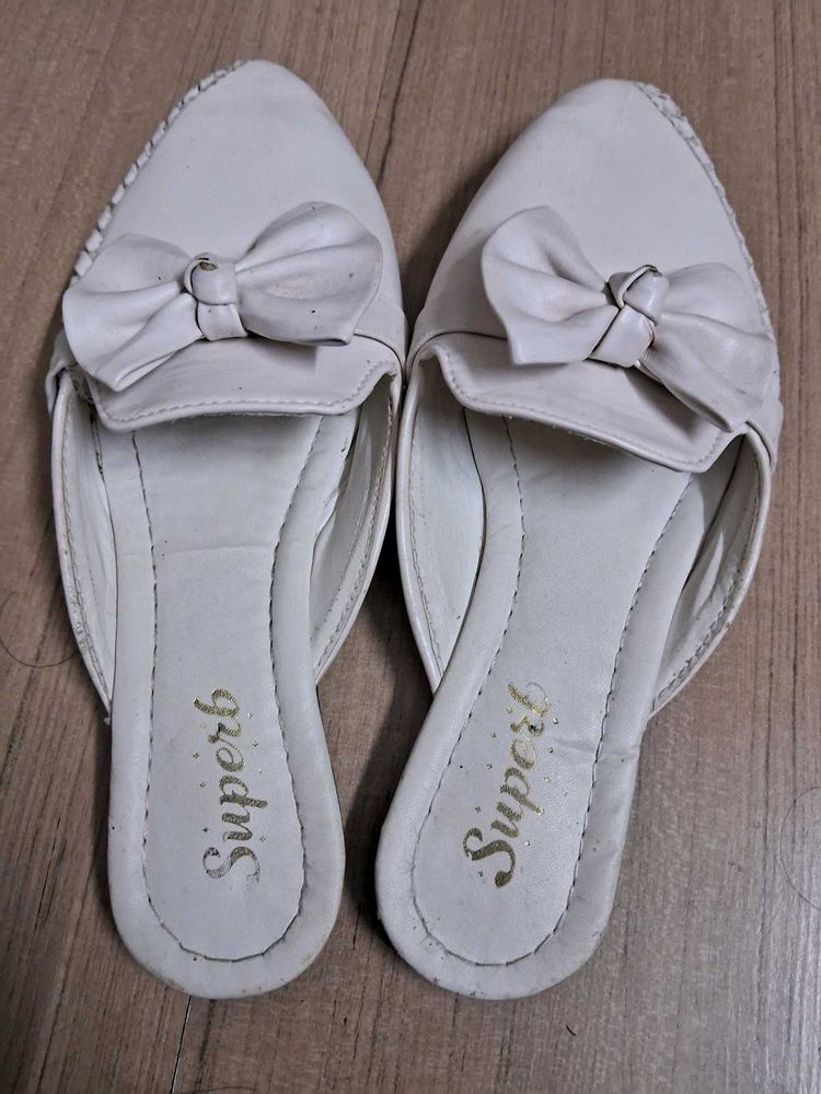 White Flat Slippers