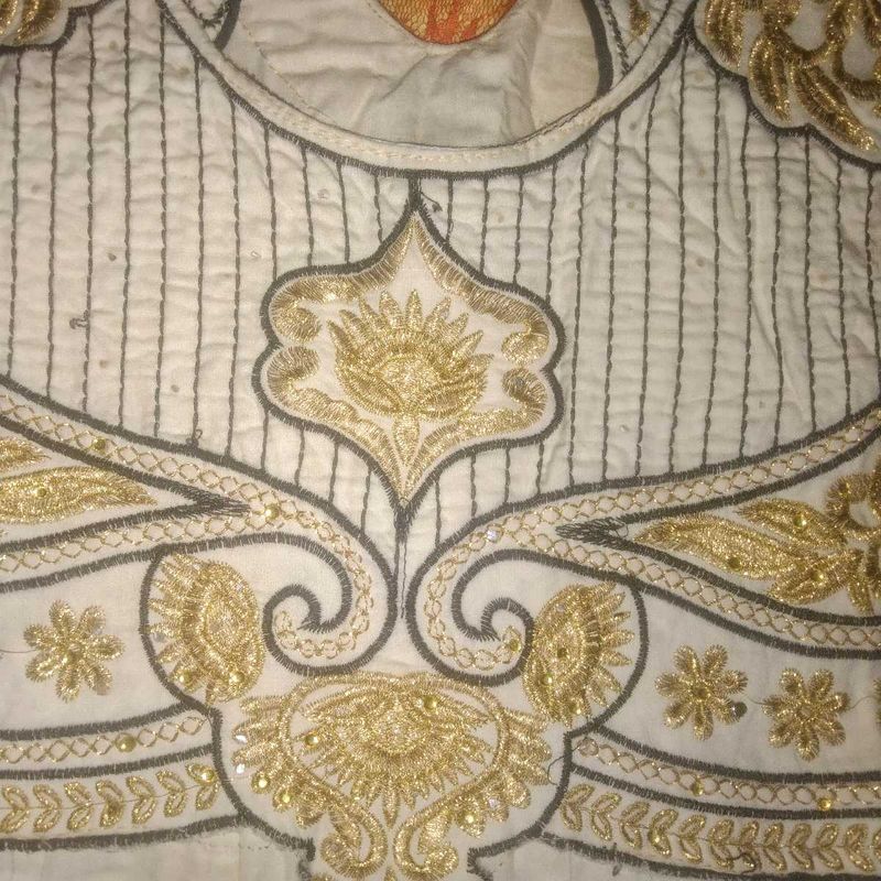 Embroidered Cream &amp; Gold Kurta